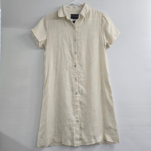 Tahari 100% Linen Shirt Dress XS Butter Yellow Collared Summer Resort Coastal - Picture 1 of 8